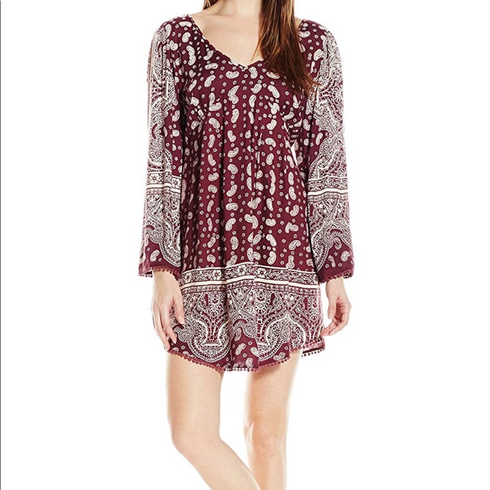 Women's V Neck Printed Bell Sleeve Dress